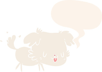 cute cartoon dog wagging tail and speech bubble in retro style