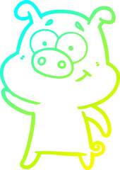 cold gradient line drawing happy cartoon pig