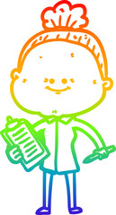 rainbow gradient line drawing cartoon happy old woman