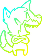 cold gradient line drawing laughing fox cartoon