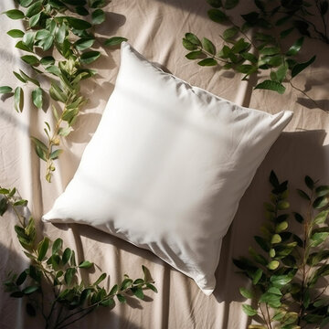 White Square Pillow mockup for design, white cushion with copy space for display