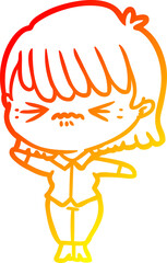 warm gradient line drawing annoyed cartoon girl