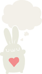 cute cartoon rabbit with love heart and thought bubble in retro style