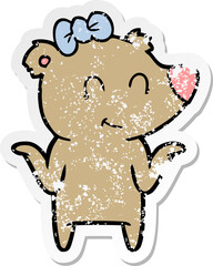 distressed sticker of a female bear cartoon