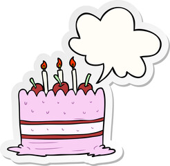 cartoon birthday cake and speech bubble sticker