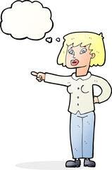 cartoon woman pointing with thought bubble