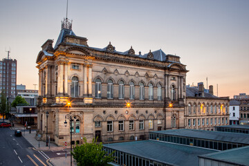Fototapeta na wymiar Concert Hall is an impressive building in the heart of Huddersfield , UK
