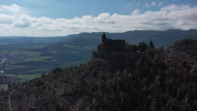 Aerial view of Castellvell medieval castle in Solsona. Catalonia