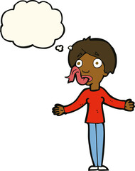 cartoon woman telling lies with thought bubble