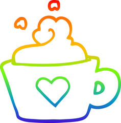 rainbow gradient line drawing cartoon cup of coffee