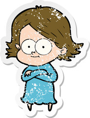 distressed sticker of a happy cartoon girl