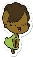 sticker of a happy cartoon girl