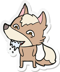 sticker of a cartoon hungry wolf