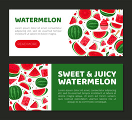 Fresh Watermelon Banner Design with Juicy Red Fruit Vector Template