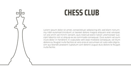 Obraz premium chess club vector background with one line drawn chess piece king and copy space