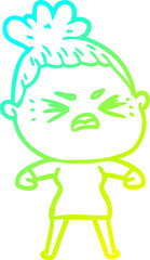 cold gradient line drawing cartoon angry woman