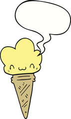 cartoon ice cream and face and speech bubble