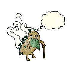 cartoon old potato with thought bubble