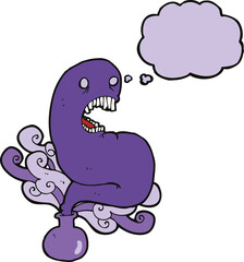 cartoon halloween ghost in bottle with thought bubble