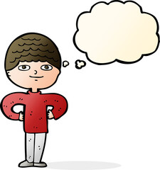 cartoon proud man with thought bubble