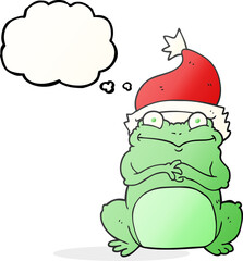 thought bubble cartoon frog wearing christmas hat