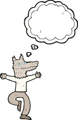 cartoon wolf man with thought bubble