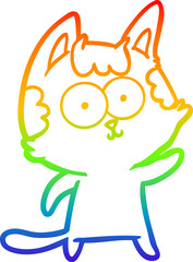 rainbow gradient line drawing happy cartoon cat