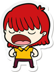 sticker of a cartoon woman talking loudly