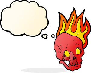 cartoon flaming skull with thought bubble
