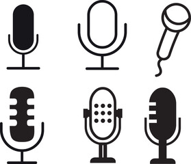 Vector illustration of microphone icons in different styles isolated on a white background