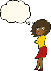 cartoon happy woman with thought bubble