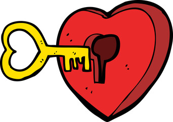 cartoon heart with key