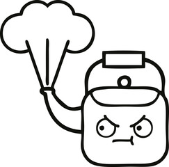 line drawing cartoon steaming kettle