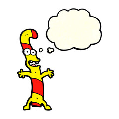 cartoon candy cane with thought bubble