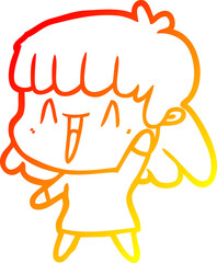 warm gradient line drawing cartoon happy girl