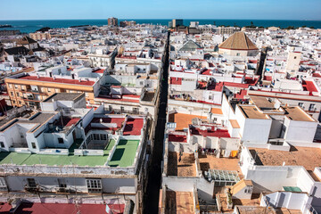 An aerial top view of the roofs of Cadiz. Andalusia, Spain © mikhailberkut