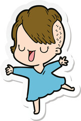 sticker of a cute cartoon girl with hipster haircut