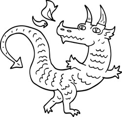 line drawing cartoon magical dragon