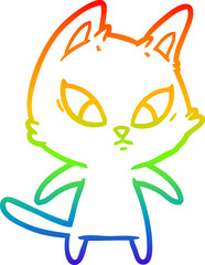 rainbow gradient line drawing confused cartoon cat