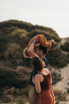 Family enjoying and hugging each other