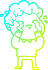 cold gradient line drawing cartoon man crying