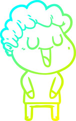 cold gradient line drawing laughing cartoon man