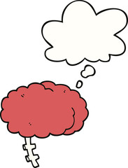 cartoon brain and thought bubble