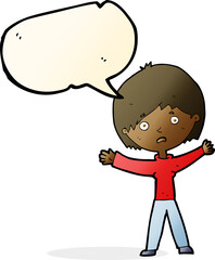 cartoon worried woman with speech bubble