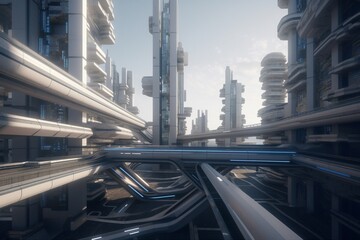 A futuristic cityscape with advanced transportation technology and infrastructure, Generative AI