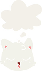 cartoon cat face and thought bubble in retro style