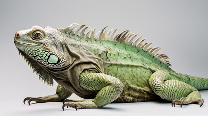 Green iguana studio portrait. isolated on white background. ai generative