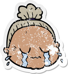 distressed sticker of a cartoon old lady