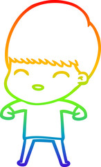 rainbow gradient line drawing happy cartoon boy