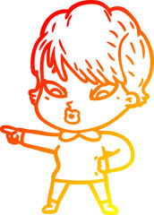 warm gradient line drawing cartoon woman